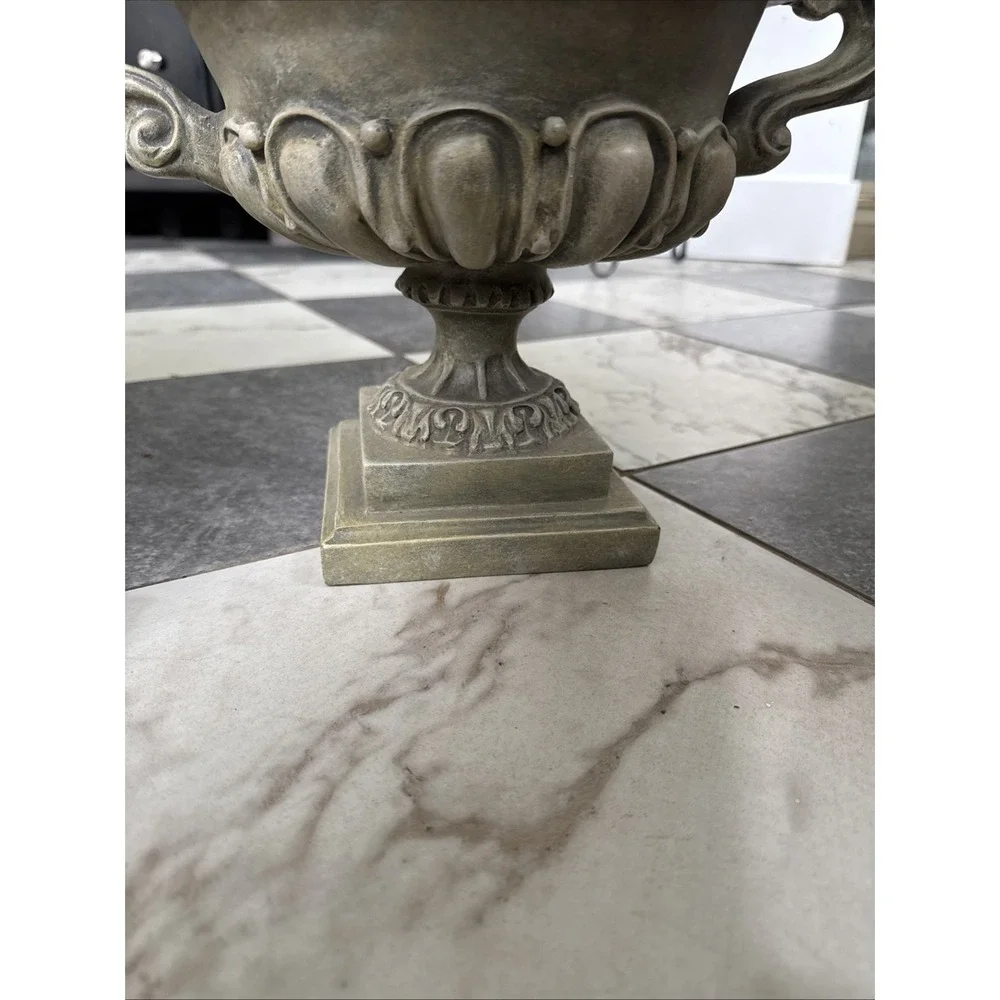 Resin Footed Urn Planter with Faux Orchid Green Mid Century Modern 15x8.75